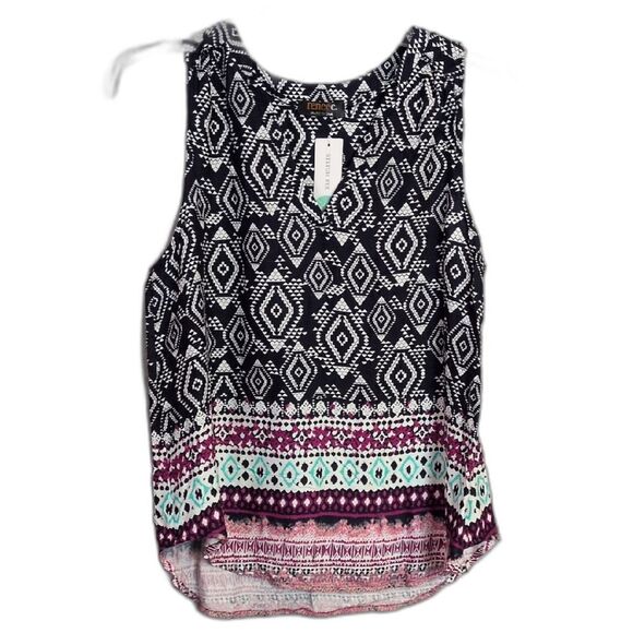 Renee C Abourne Split Neck Top Sleeveless Navy Rayon Women's L NWT - Picture 1 of 4